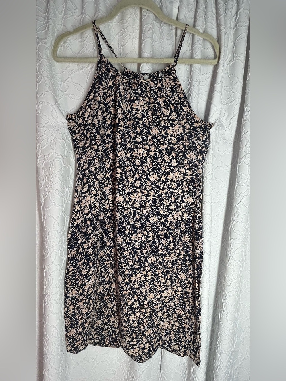 Y2K vintage Black & Cream Floral Halter-Style Mini Dress
